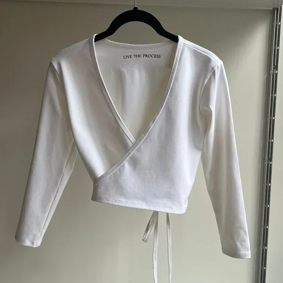 Live The Process White Wrap Crop Top - Picture 1 of 3